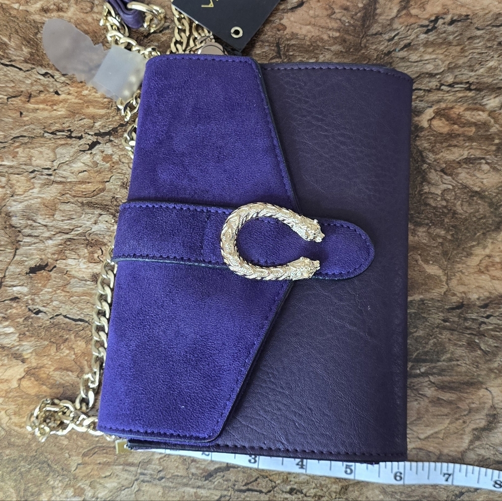 Purple Crossbody Wallet Bag Gold Chain Horseshoe Clasp Vegan Leather NWT - Picture 6 of 6